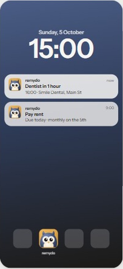 Remydo reminder notifications on a lock screen